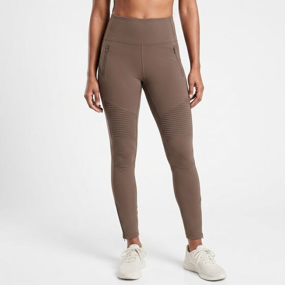Athleta Pants - Athleta Delancey Moto Tight Brown Stretch Pants Women Size XS